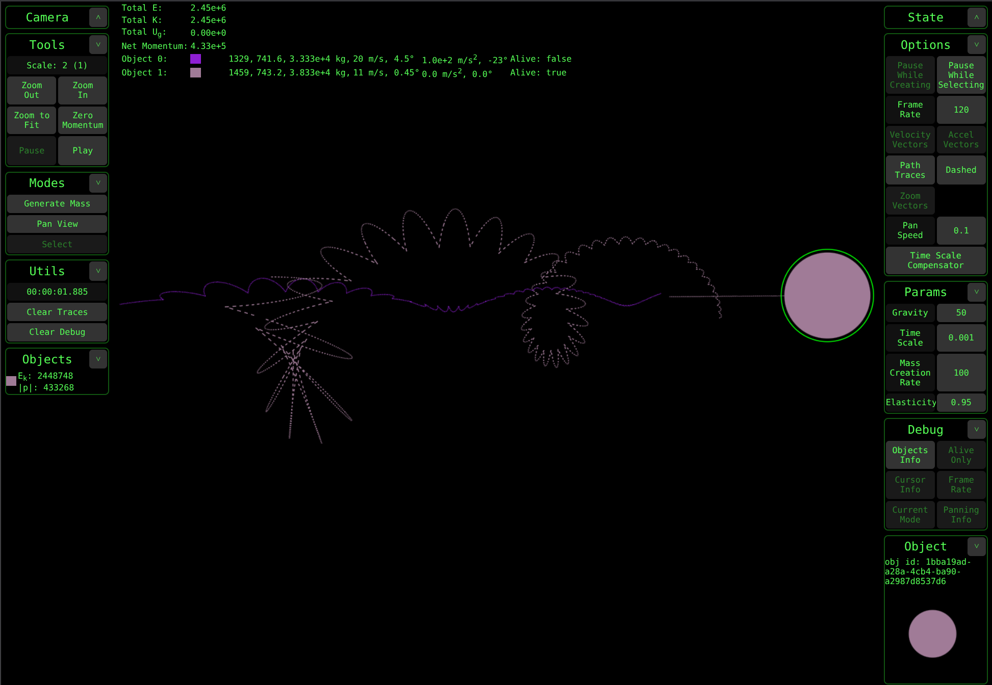 Gravity Simulator Screenshot 5 A greater mass attracts others which had been on escape trajectories