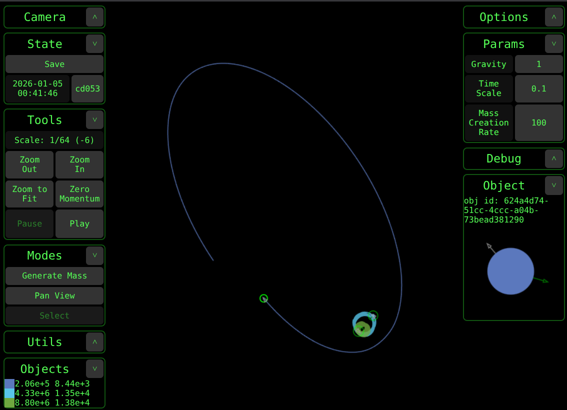 Gravity Simulator Screenshot 6 A small object orbits a more massive binary pair