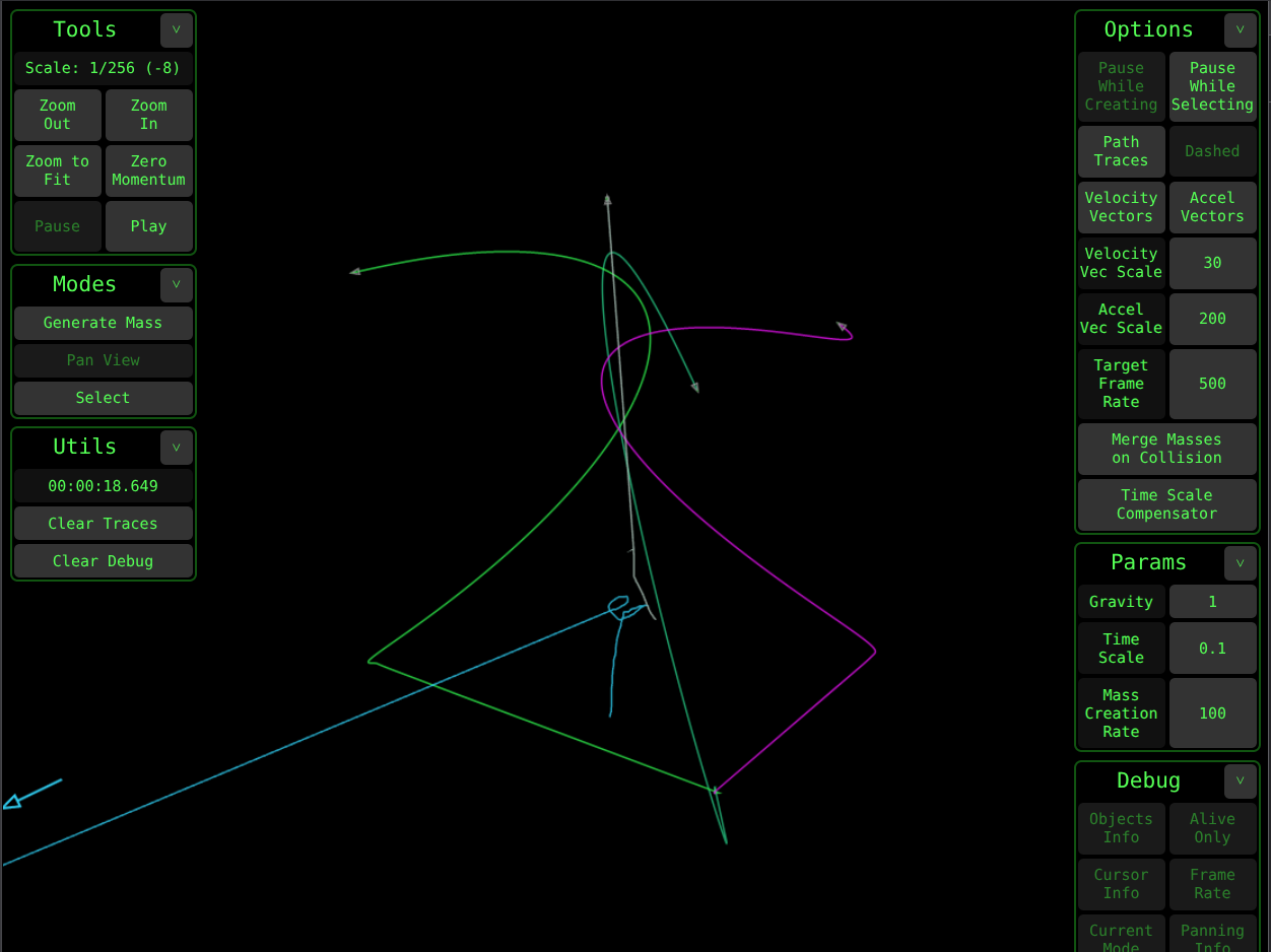 Gravity Simulator Screenshot 5 A greater mass attracts others which had been on escape trajectories